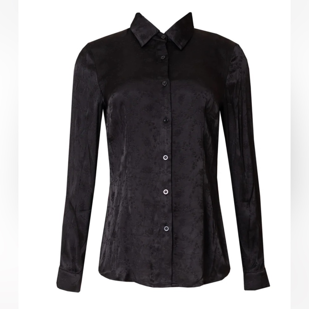 NWT black satin floral blouse size large